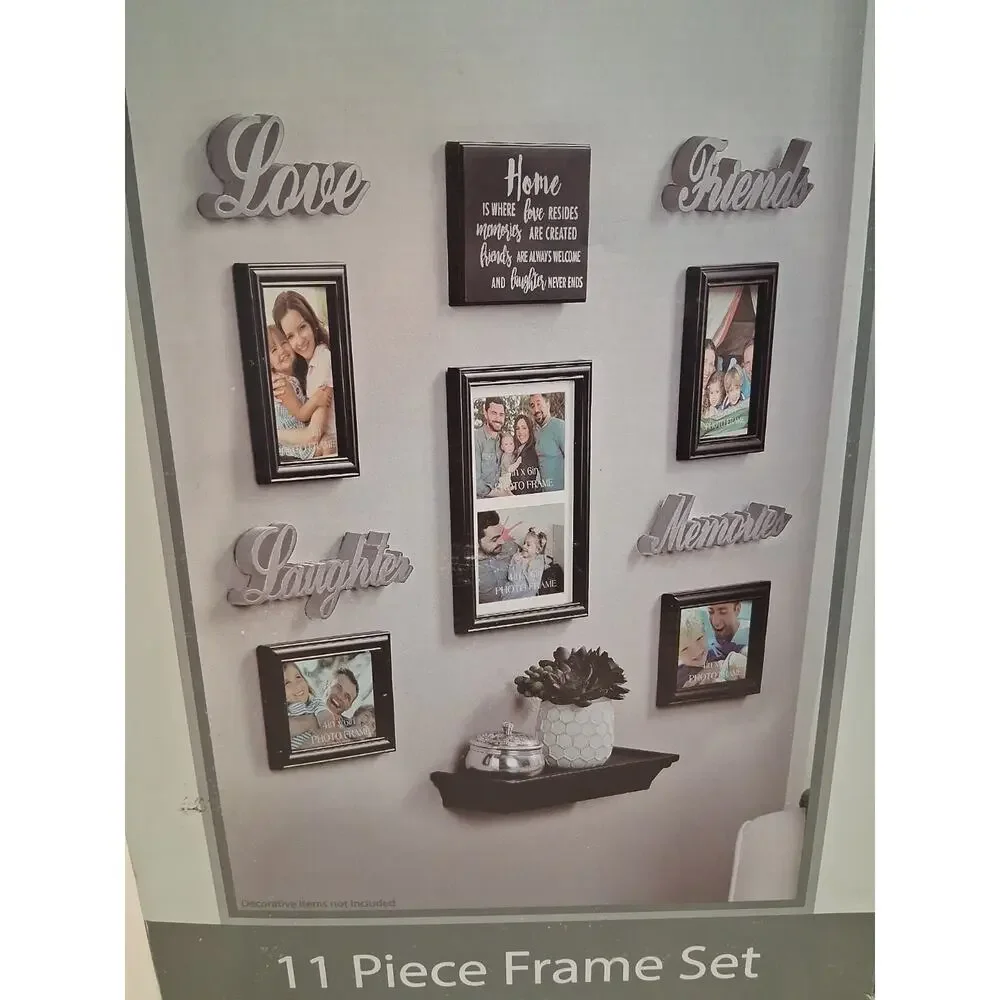 True Living Essentials 11 Piece Wall Picture Frame Set Home Decor Black New NIB
